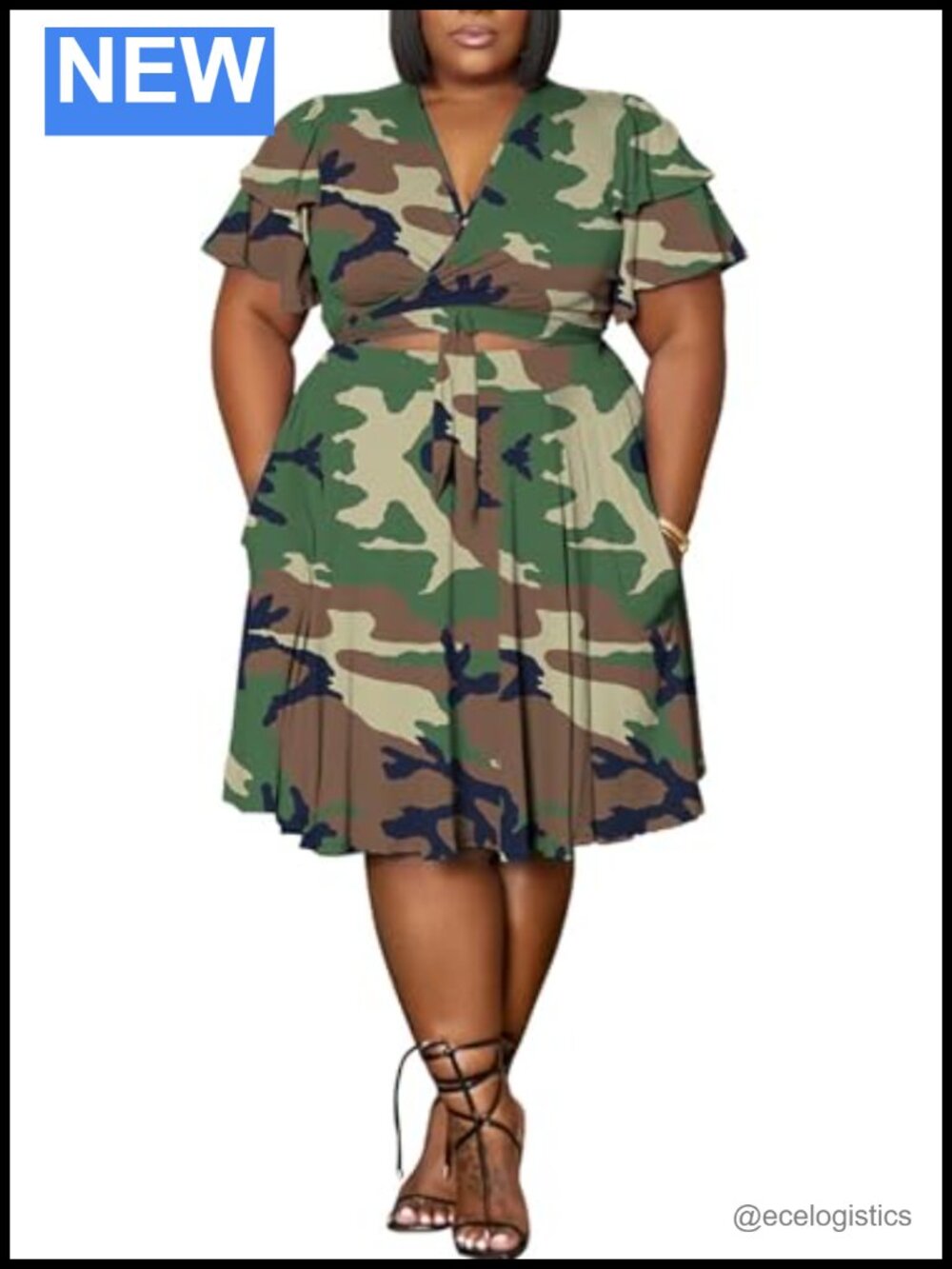 Plus Size 2 Piece Skirt Set Short Sleeve Crop Top Midi